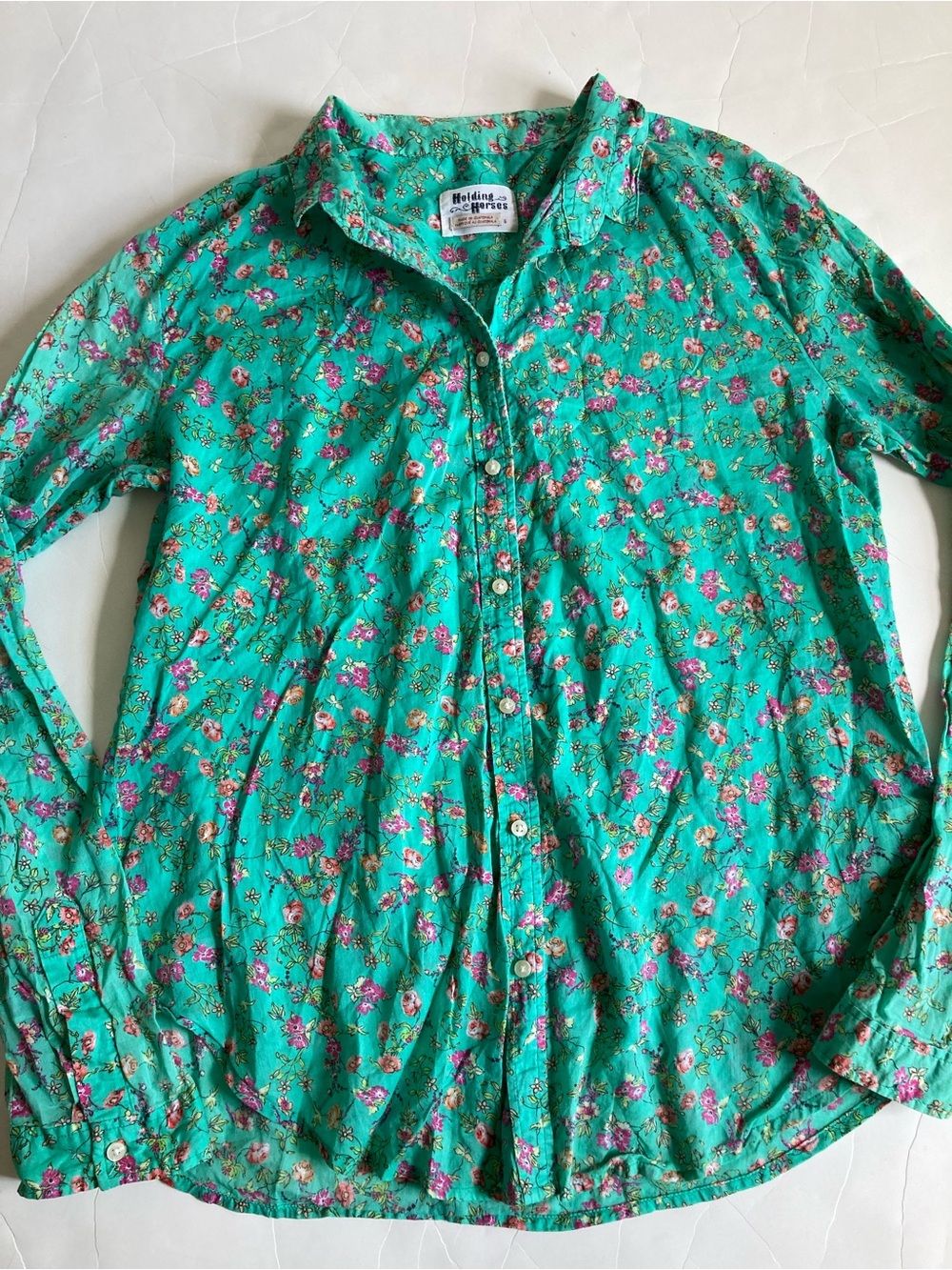 Anthropologie Holding Horses green floral buttondown blouse 6 small